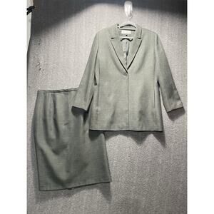 Travis Ayers Skirt Suit Size 14 Olive Polyester Career Business Dark Academia